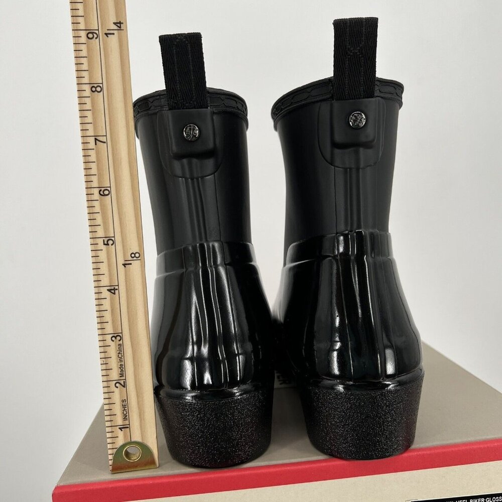 NWB HUNTER Women Refined Low Heel Biker Rubber Black Gloss Rain Boot Duo Size 10 - Picture 8 of 13